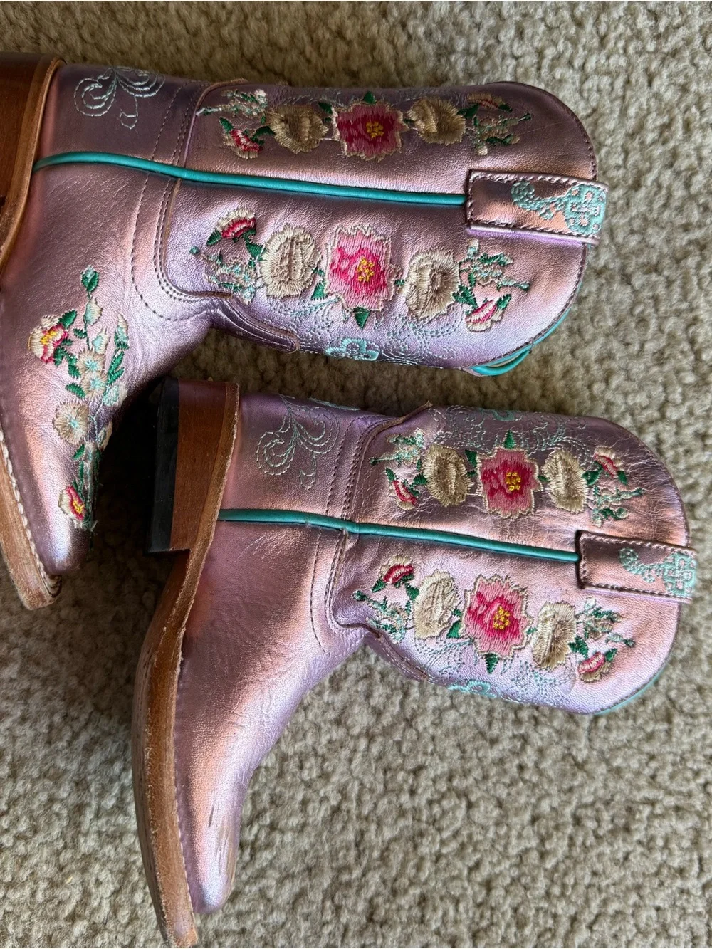 Macie Bean Metallic Pink Floral Embroidered toddler Cowboy Boots